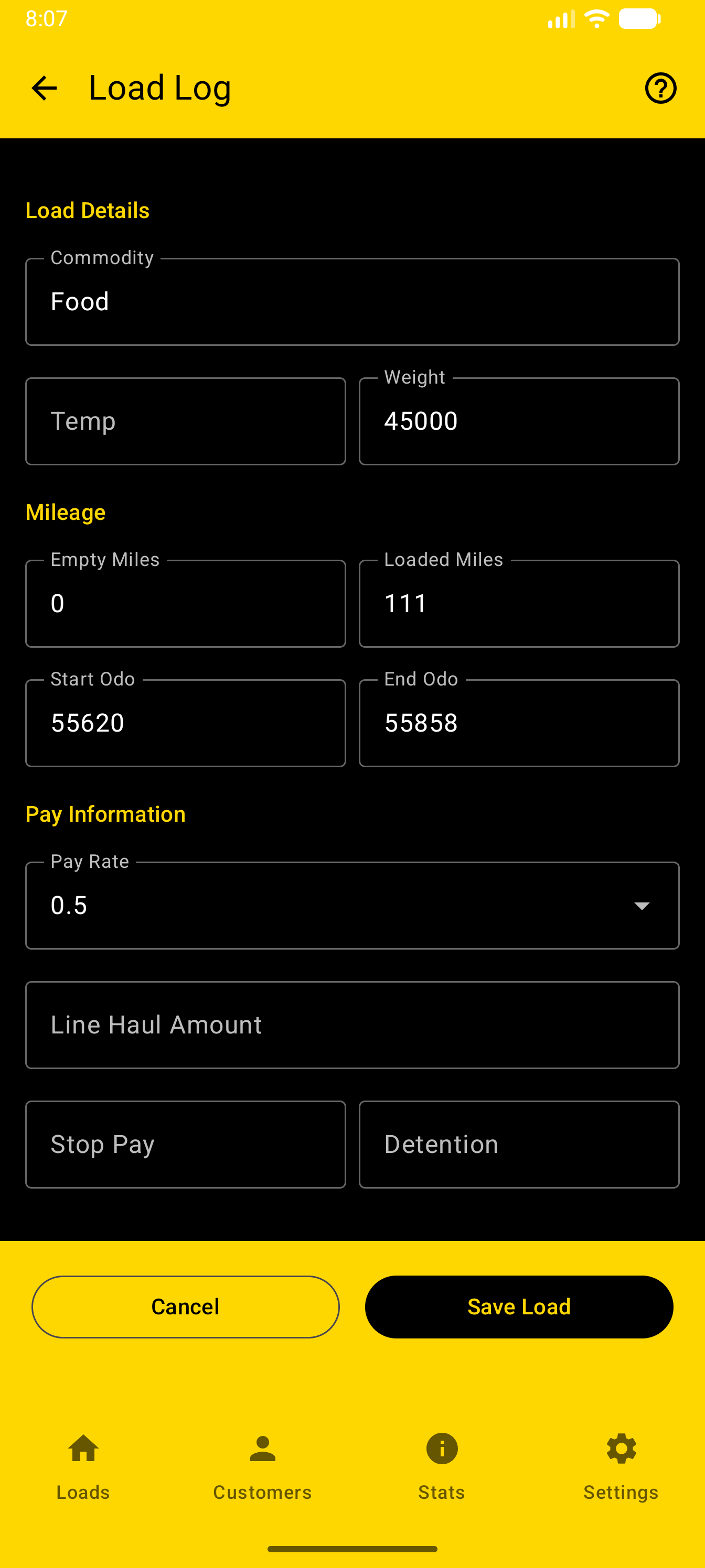 Load Log Load Details