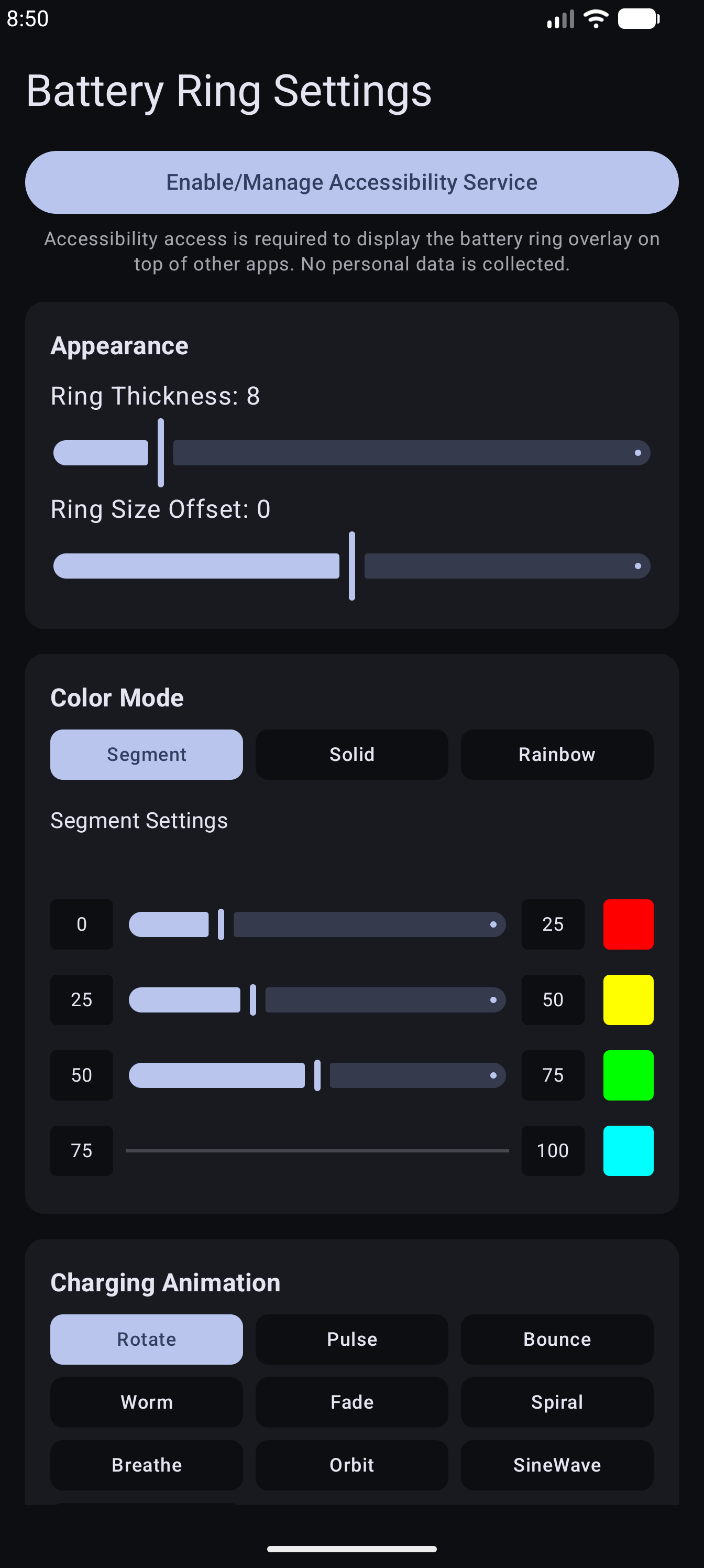 Battery Ring Settings - Top